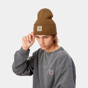 Carhartt Tonal Patch Rib Knit Beanie Hat Brown Mens OS Work Outdoor Hipster Logo